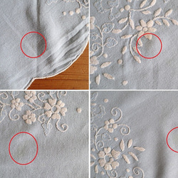 ドイツの手仕事/綺麗な水色の生地に白いお花の手刺繍 円形テーブルクロス (ヴィンテージ 白糸刺繍) 10枚目の画像