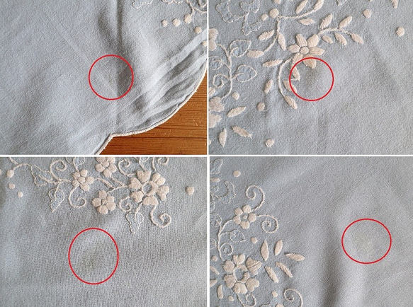 ドイツの手仕事/綺麗な水色の生地に白いお花の手刺繍 円形テーブルクロス (ヴィンテージ 白糸刺繍) 10枚目の画像