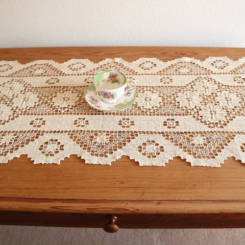 テーブルクロス　リメイクレースジャケット　ハンドメイド レース刺繍テーブルクロス レーステーブルクロス 長方形 秋