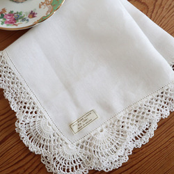 アイルランドの手仕事/ピュアリネン生地に素敵な白糸 エジング手編み