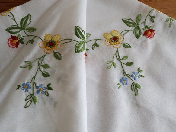 ドイツの手仕事/色とりどりのお花のフラワーサークル 手刺繍 テーブルクロス 未使用品  (ヴィンテージ) 6枚目の画像