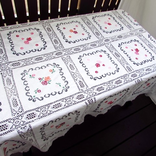 特大レーステーブルクロス ポワンドヴェニス 汕頭刺繍 アンティーク