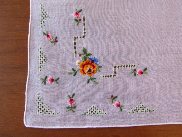 フランス】アンティーククロス 刺繍【ビンテージ】