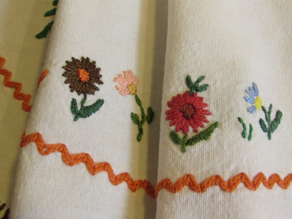 ドイツの手仕事/カラフルなお花の手刺繍入りオーバル型テーブルマット 4枚目の画像
