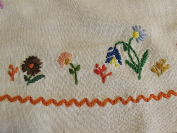 ドイツの手仕事/カラフルなお花の手刺繍入りオーバル型テーブルマット 6枚目の画像
