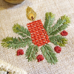 ★ドイツの手仕事★クリスマス★赤いキャンドルリース手刺繍入り星型テーブルマット 5枚目の画像