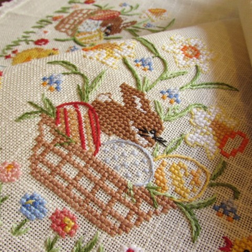 新品未使用品　フランス　テーブルクロス　うさぎ&ひよこ　Pâques イースター 新品未使用品 フランス テーブルクロス うさぎ&ひよこ Pâques