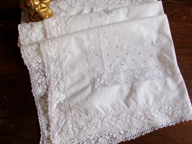 ハンドワークコットンフィレレース フリークロス 注文 Vintage生成り