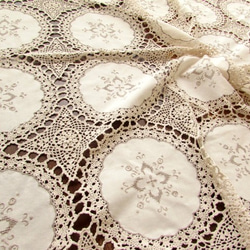 フランスの手仕事/手刺繍入りモチーフ繋ぎ クロッシェ手編みの豪華なテーブルクロス 9枚目の画像