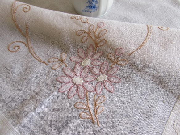 ドイツの手仕事/素敵なお花の シャドウワーク手刺繍のテーブルクロス 4枚目の画像