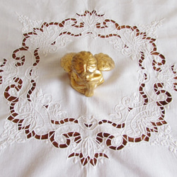フランスの手仕事/華やかなリシュリュー手刺繍のテーブルクロス (ヴィンテージ) 4枚目の画像