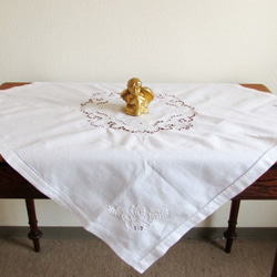 フランスの手仕事/華やかなリシュリュー手刺繍のテーブルクロス (ヴィンテージ) 1枚目の画像