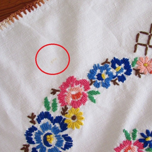 【美品】フランスアンティーク 手刺繍モノグラム テーブルクロス お花のフリル付 美品】フランスアンティーク 手刺繍モノグラム テーブルクロス お花の