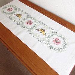 ドイツの手仕事/淡い色のお花の手刺繍 テーブルセンター  (ヴィンテージ) 6枚目の画像