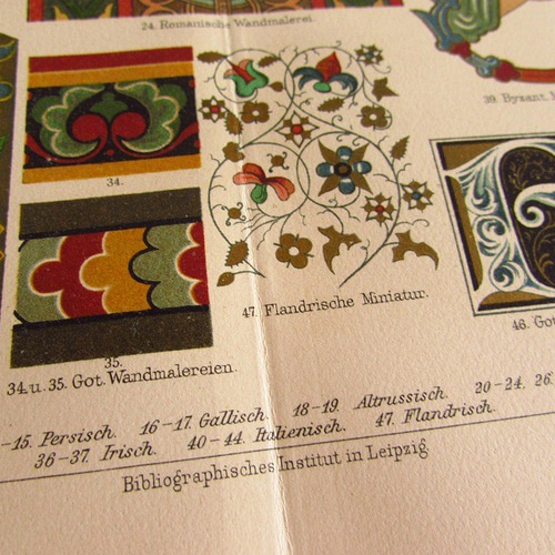ドイツ【中世の装飾模様サンプル】アンティーク・リトグラフ 1905年