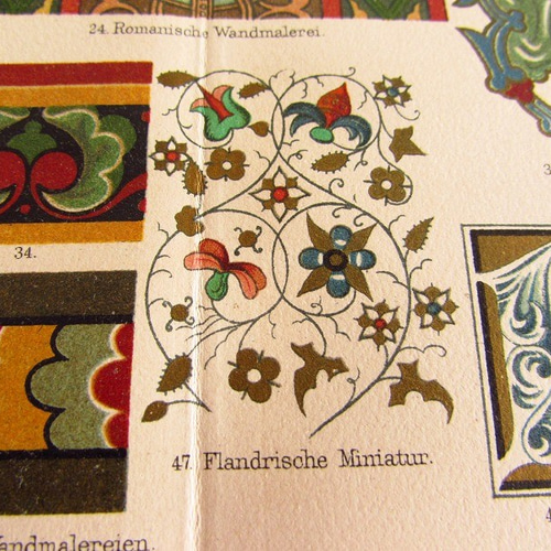 ドイツ【中世の装飾模様サンプル】アンティーク・リトグラフ 1905年