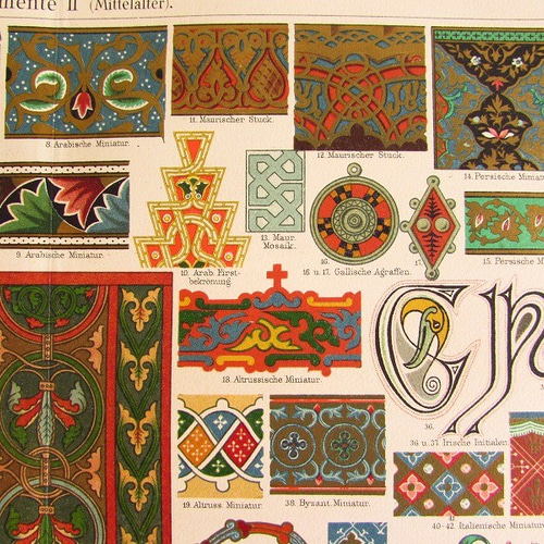 ドイツ【中世の装飾模様サンプル】アンティーク・リトグラフ 1905年