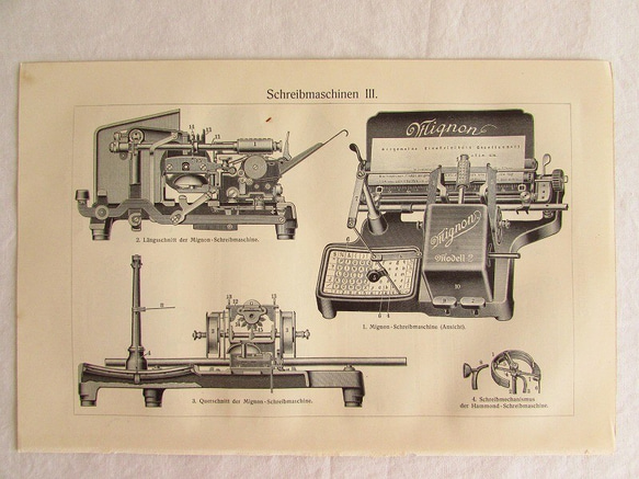 ドイツ【タイプライター】アンティーク・リトグラフ 1905年　(印刷物/ディスプレイ・装飾) 2枚目の画像