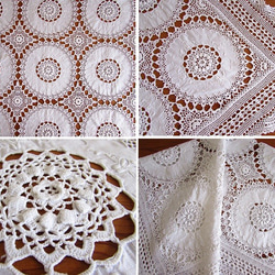 フランスの手仕事/9つの円形パーツを手編みクロッシェで繋いだテーブルクロス (ヴィンテージ) 4枚目の画像