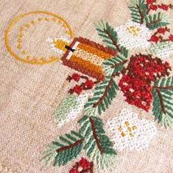 ドイツの手仕事★クリスマス★素敵なキャンドルやモミの木・クリスマスローズの手刺繍入り テーブルセンター (ヴィンテージ) 10枚目の画像