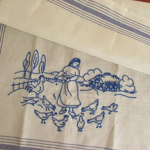 ドイツの手仕事/ リネン混生地に 田舎の農婦とおうち・にわとりの手