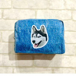 コーギーブラザーズ　オリジナルデニム ポーチ　ハスキー　犬 　dog 1枚目の画像
