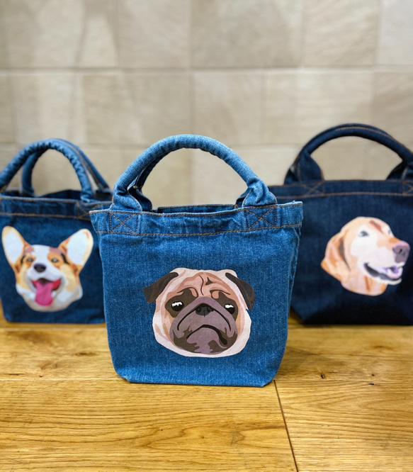 オリジナル ミニデニムトートバック パグ 犬 dog トートバッグ