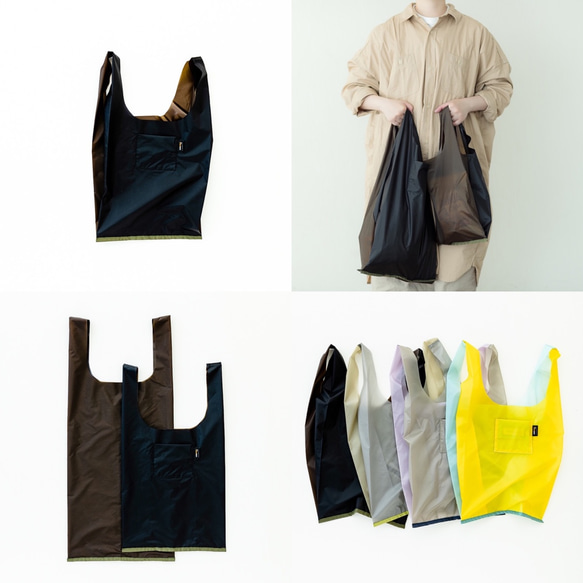 折疊M色雙色環保袋的兩種方法&lt;深棕色x黑色&gt;防水且輕便 第3張的照片