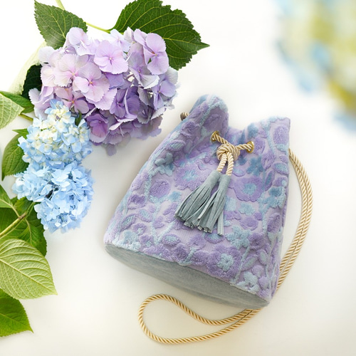 ププウラック 2Way ショルダー バッグ 金華山 巾着 紫陽花色の花蕾 金華山巾着 ＜紫陽花色の花蕾＞ 2Way ショルダー バッグ パイルジャ