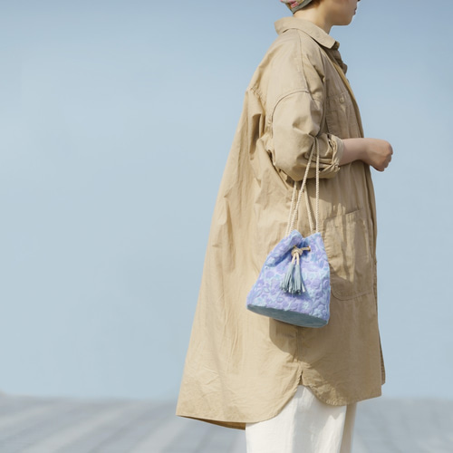 ププウラック 2Way ショルダー バッグ 金華山 巾着 紫陽花色の花蕾 金華山巾着 ＜紫陽花色の花蕾＞ 2Way ショルダー バッグ パイルジャ