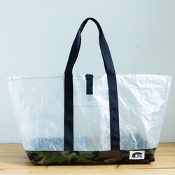 透明乙烯基片 x cordura big tote &lt;黑色 x 迷彩&gt; 露營海泳池戶外大手提包 第1張的照片