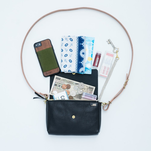 本皮革錢包小手提包&lt;shibo black&gt;2WAY WALLET BAG智能手機、鑰匙、錢包肩膀 第3張的照片