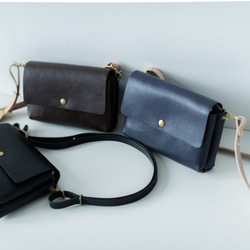 本革のお財布ポシェット＜shibo black＞2WAY WALLET BAG　スマホ・鍵・お財布ショルダー 7枚目の画像