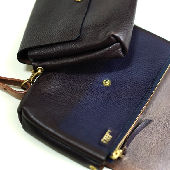 本皮革錢包pochette&lt;shibo navy&gt;2WAY WALLET BAG智能手機、鑰匙、錢包肩膀 第6張的照片