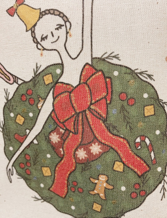 クリスマスバレリーナ　コットン巾着　バレエ 2枚目の画像