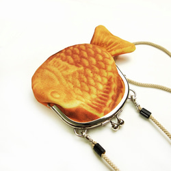 鯛魚燒圖案可掛脖3.3吋珠扣夾錢包付掛脖子用帶子 第3張的照片