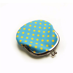 圓點圖紋(水藍色x檸檬黃) 3.3吋 珠扣夾錢包 第3張的照片