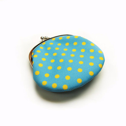 圓點圖紋(水藍色x檸檬黃) 3.3吋 珠扣夾錢包 第4張的照片