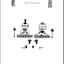 ひなまつり　桃の節句タペストリー「Girl's Festival　モノトーンorやさしいカラーのおひなさま」 2枚目の画像