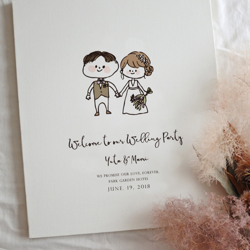 結婚式♡ウェルカムボード♡似顔絵オーダーメイド＊クオリティUPver. オーダーメイド】結婚式用ウェルカムボード♡似顔絵イラスト - メルカリ