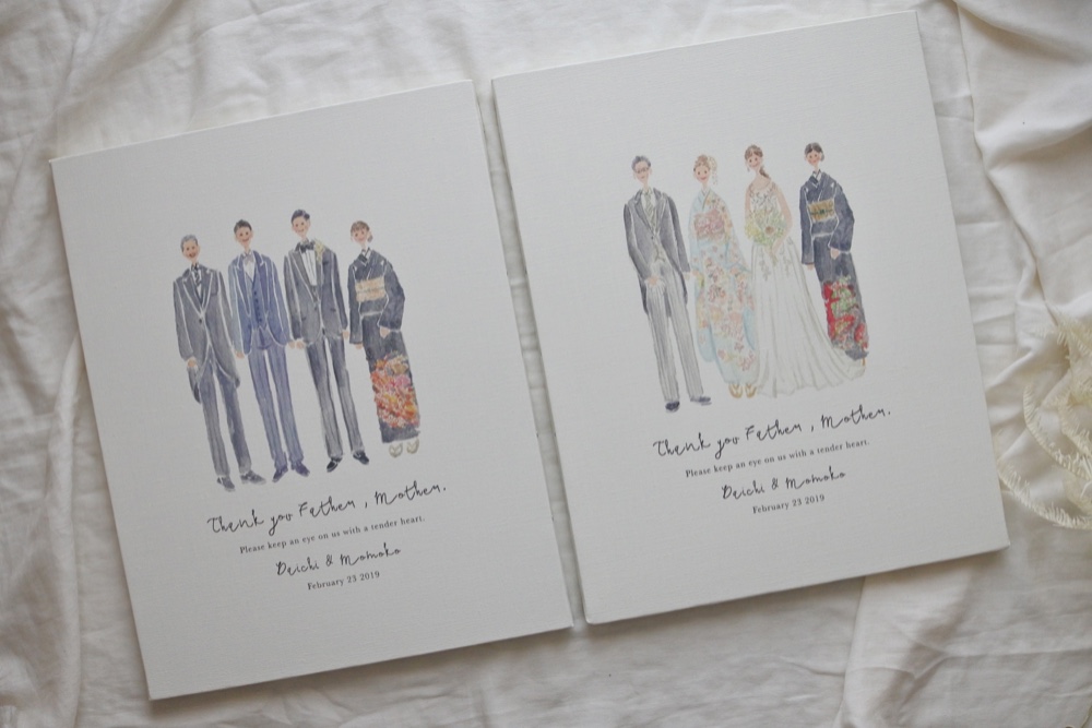 【F4号　結婚式　ご両親への記念品・贈呈品】オーダーメイド　似顔絵サンクスボード