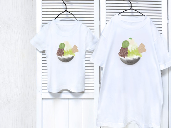 抹茶ぜんざいかき氷　名入れTシャツ　リンクコーデ　親子コーデ　お揃い　子供　キッズ　女の子　プレゼント　ギフト 2枚目の画像