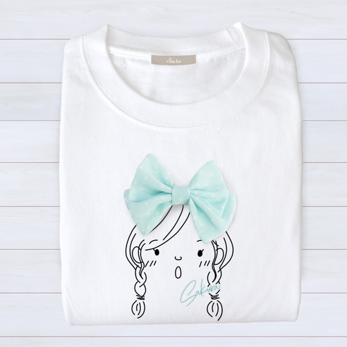 ドット柄リボン 似顔絵 名前入りTシャツ リンクコーデ 親子コーデ お 