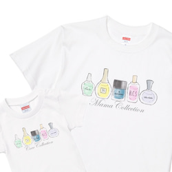 マニキュア柄　名前入りTシャツ　リンクコーデ　親子コーデ　お揃い　子供　キッズ　女の子プレゼント　ギフト　夏　名入れ 2枚目の画像