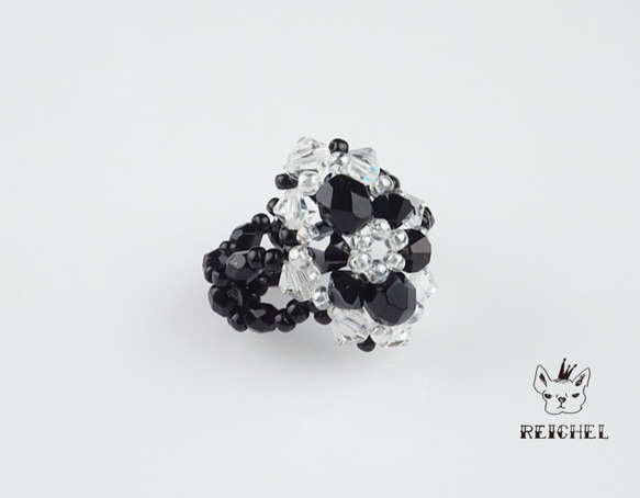 黑色×透明珠子戒指 第2張的照片
