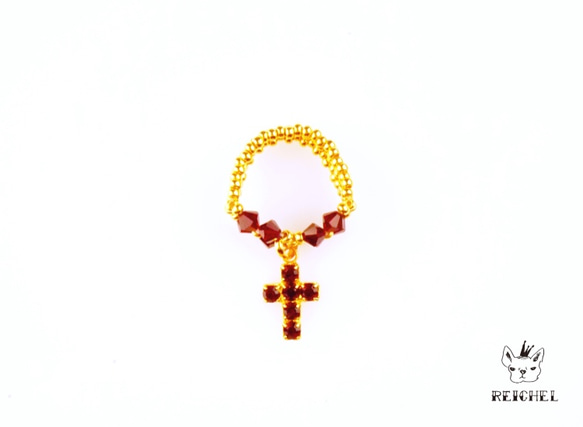 金×紅珠交叉環 第3張的照片