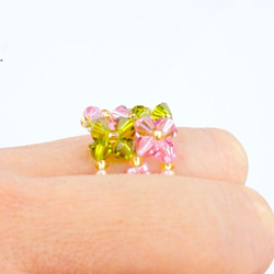 粉色×綠色珠子戒指 第4張的照片