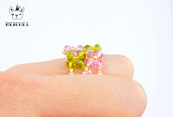 粉色×綠色珠子戒指 第4張的照片