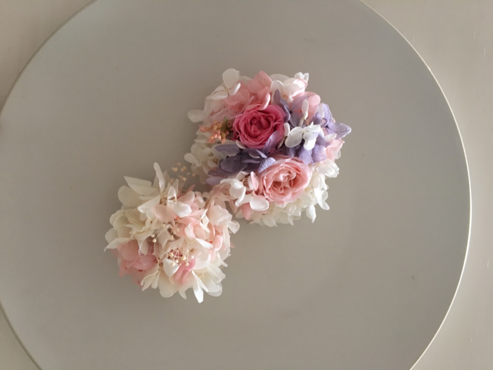 プリザーブドフラワーのアジサイとバラの親子コサージュ/ 4   入学式パーティー