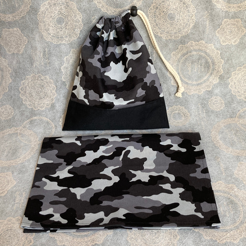 ハンドメイド オーダー 迷彩 巾着 ランチョンマット 上履き入れ 体操服入れ